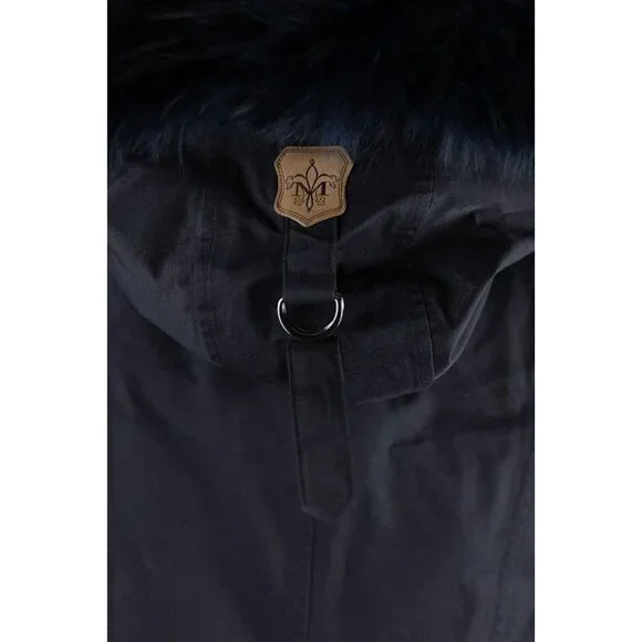 $1,250 Mackage Women's Rena Twill Down Parka Fox Fur Hood SZ L/G Black